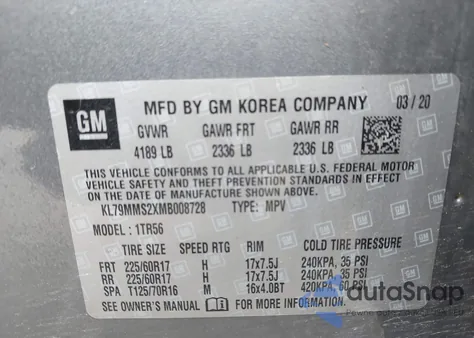 2021 Chevrolet Trailblazer Fwd Ls z USA, uszkodzony, nr VIN KL79MMS2XMB008728